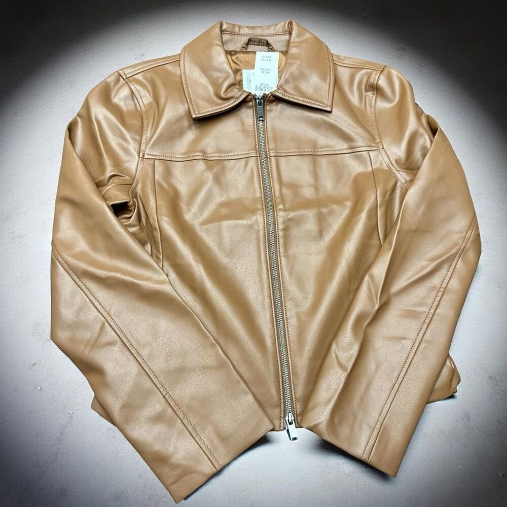 Abercrombie Fitch Vegan Leather Moto Jacket Women Medium Tan Camel NWT